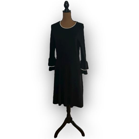 Vince Camuto Black White Trimmed Layered Ruffle Cuff Sweater Dress Women’s Large - Picture 3 of 13